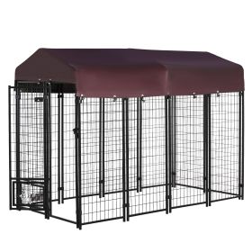 PawHut Outdoor Dog Kennel Red with Rotating Bowl Holders Walk-in Pet Playpen