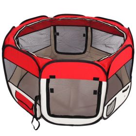45" M Portable Foldable Pet playpen Exercise Pen Kennel + Carrying Case for Larges Dogs Small Puppies/Cats | Indoor/Outdoor Use | Water Resistant  Red