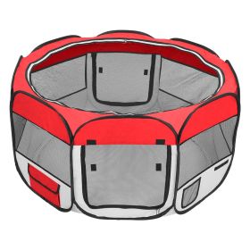 57" L Portable Foldable Pet playpen Exercise Pen Kennel + Carrying Case for Larges Dogs Small Puppies/Cats | Indoor/Outdoor Use | Water Resistant  Red
