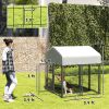 PawHut Welded Wire Outdoor Dog Kennel with 360° Rotating & 4 Levels Adjustable Bowls, Waterproof Cover, 3.9' x 3.9' x 4