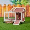 Wooden Rabbit Hutch 40.7" L x 23.4" W x 30" H; Bunny Cage with 4 Wheels; Auburn