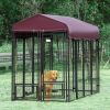 PawHut Outdoor Dog Kennel Red with Rotating Bowl Holders Walk-in Pet Playpen