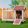 Wooden Rabbit Hutch 40.7" L x 23.4" W x 30" H; Bunny Cage with 4 Wheels; Auburn